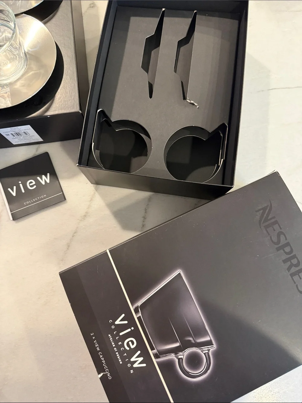 Nespresso Glass Espresso Cup Duo with Metal Saucers NWT